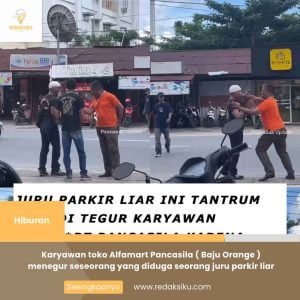 Karyawan toko Alfamart Pancasila ( Baju Orange ) menegur seseorang yang diduga seorang juru parkir liar 1 Karyawan toko Alfamart Pancasila ( Baju Orange ) menegur seseorang yang diduga seorang juru parkir liar
