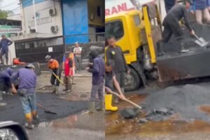 Video perbaikan jalan di Citeureup viral, warganet kritik keras metode kerja yang jauh dari standar. (Foto: Instagram @lambe_turah)