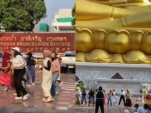 Heboh! Aksi Turis yang Asyik Berjoget di Kuil Suci Wat Paknam Thailand Viral, Diduga Orang Indonesia 1 Kuil Suci Wat Paknam Thailand heboh akibat video joget turis yang diduga berasal dari Indonesia, aksi ini menuai kecaman luas dari warganet. (Foto: X @/RedSkullxxx)