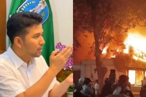 Massa membakar Gedung Grahadi Surabaya, ruang Wakil Gubernur ikut hangus terbakar. (Foto: Instagram)