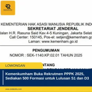 Kemenkumham Buka Rekrutmen PPPK 2025, Sediakan 500 Formasi untuk Lulusan S1 dan D3 1 Kemenkumham Buka Rekrutmen PPPK 2025, Sediakan 500 Formasi untuk Lulusan S1 dan D3