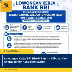 Lowongan Kerja BRI BBAP Batch 4 Dibuka, Cek Syarat Junior Associate Mantri 1 Lowongan Kerja BRI BBAP Batch 4 Dibuka, Cek Syarat Junior Associate Mantri